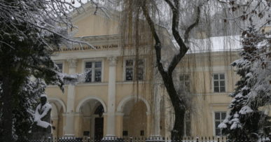 Budynek Ossolineum w zimowej szacie - Lwów